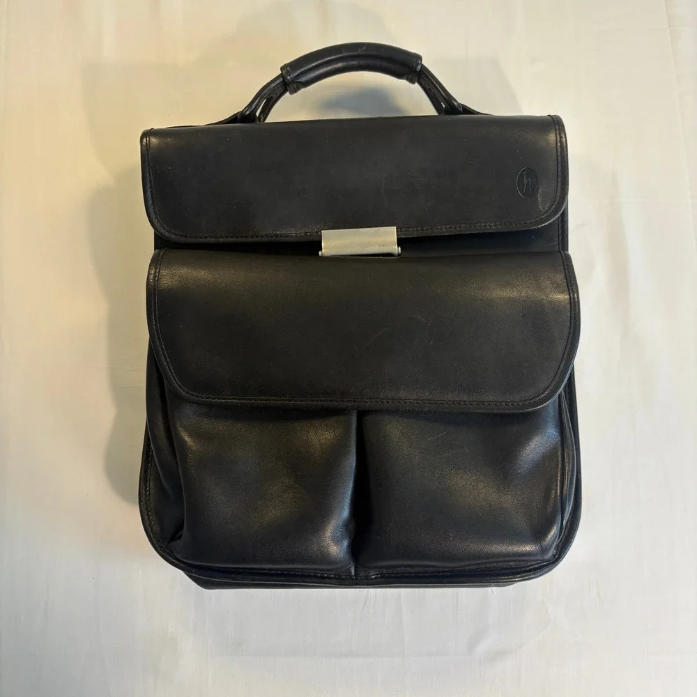 Hartmann Black Leather Briefcase Gian Paolo Lombardo Sinox Lock RARE Bag